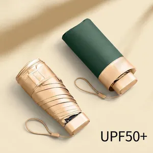 Premium compact portable UPF50+ folding sun umbrella in champagne gold and dark green