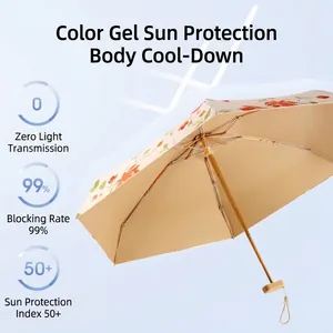 Mini portable floral sun umbrella UPF 50+ with UV protection and cooling coating