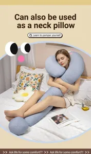 Comfortable blue waffle texture question mark body pillow shown in bedroom setting