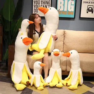 Creative banana duck plush toy set, soft white goose stuffed animal for home decor