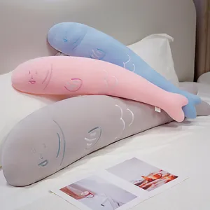 Traversin en Peluche Forme Long Poisson Style Crème Doux Minimaliste Oreiller de Soutien Jambes pour Sommeil Latéral Femmes Enceintes Lavable