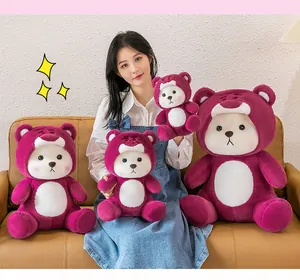 Adorable burgundy strawberry teddy bear plush toys in various sizes for Valentine's Day gifts