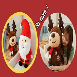 Detailed view of plush Santa and reindeer toys, perfect for festive home decor