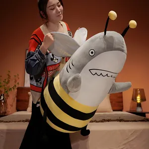 Large creative shark bee hybrid plush toy funny stuffed animal for home decor gifts
