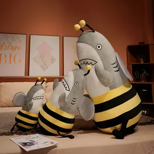 Creative funny shark-bee hybrid plush toy set in three sizes for room decoration