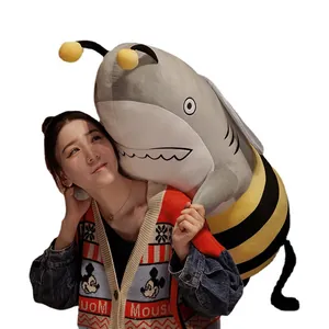 Funny oversized shark bee hybrid plush toy creative pillow gift for boys and girls