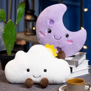 Cozy Nordic style plush pillows in cloud and crescent moon shapes for home decor