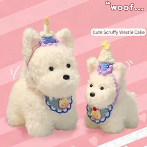 Scruffy West Highland White Terrier Plush Toy Realistic Westie Puppy Doll Soft Polyester Stuffed Animal Dog Birthday Gift For Kids Women Home Decor