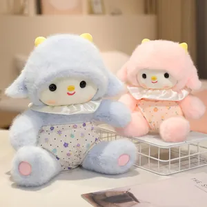 Adorable plush sheep dolls with floral patterns and stylish white frill collars