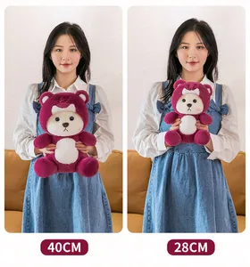 Detailed size comparison of two red teddy bear plushies in 40cm and 28cm heights