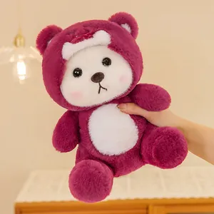 Adorable red strawberry plush teddy bear, soft cuddly toy gift for kids and girls