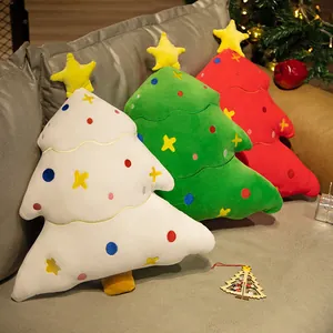 Coussins décoratifs en peluche en forme de sapin de Noël en blanc, vert et rouge