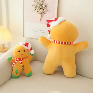 Coussins en peluche bonhomme de pain d'épices en deux tailles avec bonnets de Noël
