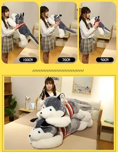 Cojín de peluche Husky en tamaños de 100cm, 70cm y 50cm para dormir cómodamente.