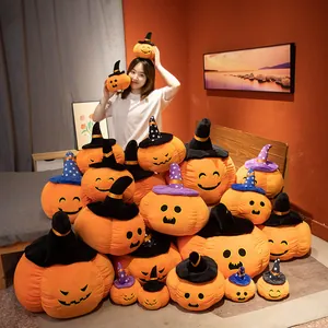 Halloween Pumpkin Plush Pillow Toy With Witch Hat Cartoon Ghost Face Stuffed Pumpkin Throw Cushion For Kids Home Decor Gift
