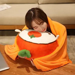 Soft 3-in-1 persimmon plush pillow with cozy orange fleece blanket for office and home