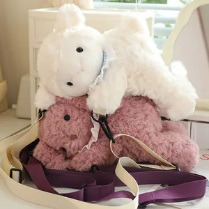 Adorable cartoon lamb and bear plush backpacks for girls with soft fuzzy material