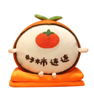 Persimmon-themed 3-in-1 plush pillow with an integrated soft orange fleece blanket