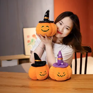Halloween plush pumpkin pillows with wizard hats for children's room festive decor