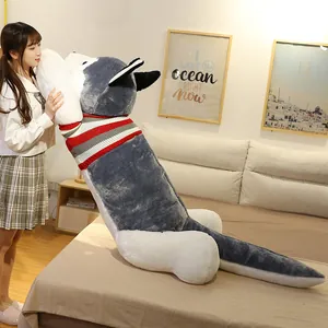 Almohada larga de peluche de Husky, juguete suave para dormir para niños y adultos.