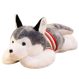 Peluche de perro husky con suéter de rayas, almohada para dormir para niños