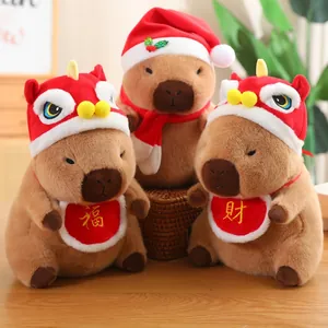 Lindo Juguete De Peluche De Capibara Suave Animal De Peluche Con Gorro De Navidad Traje De Danza Del León Para Niños Niños Niñas Regalo De Festival Home Decor