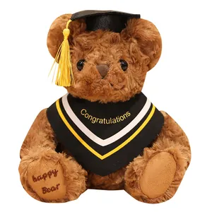 Schattige bruine afstudeer teddybeer pluche speelgoed met baret en toga voor afstuderen