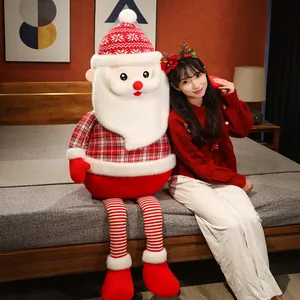 Large Santa Claus Plush Toy Long Legged Plaid Fabric Stuffed Doll Christmas Decoration Soft Pillow For Home Festive Gift
