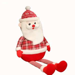 Plaid Santa Claus plush toy doll with white beard for Christmas home decoration
