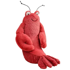 Lindo peluche de langosta roja con textura de pana suave para decoración del hogar.