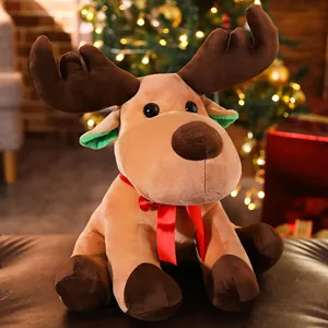 Cartone Animato Renna di Natale Peluche Morbido Giocattolo con Fiocco Rosso Regalo di Festa per Bambini Arredamento Casa