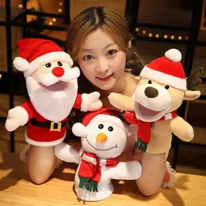 Christmas plush hand puppets set featuring Santa Claus, Snowman, and Reindeer toys