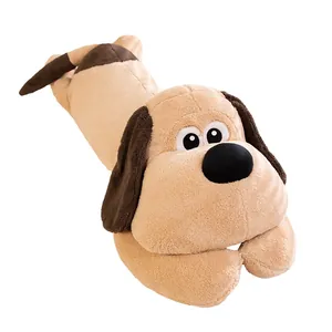 Soft brown lying dog plush pillow toy long stuffed animal for sleeping comfort