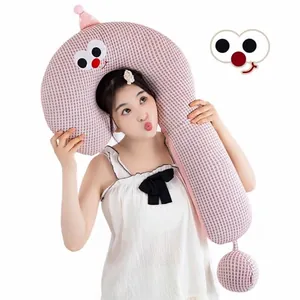 Coussin de corps confortable en soie glacée rose en forme de point d'interrogation mignon