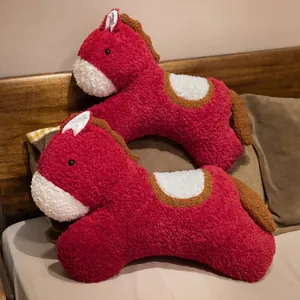 Soft red horse plush pillow toy for 2026 Year of the Horse mascot home decoration