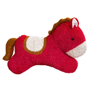 Adorable red pony plush pillow toy, 2026 Year of the Horse mascot, soft decorative gift
