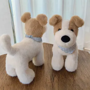 Realistic Wire Fox Terrier plush dog toy, cute standing puppy stuffed animal doll.
