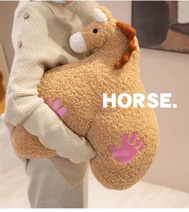 Detailed view of a creative Sherpa fleece horse plush pillow being held by a person