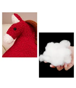 Detailed view of red horse plush toy texture and premium soft PP cotton stuffing material.