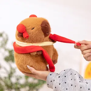 Peluche de Capibara Nezha con cintas rojas y bufanda, juguete de peluche muy suave