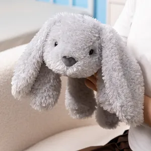 Soft grey long-eared plush rabbit toy for girls comfort doll lop-eared bunny plushie