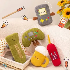 Creative Retro Game Console Controller Plush Toy Nostalgic Phone Beer Mug Skateboard Stuffed Animal Gift for Kids Home Decor