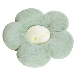 Cojín de silla de peluche en forma de girasol verde menta y crema con bordado Dream