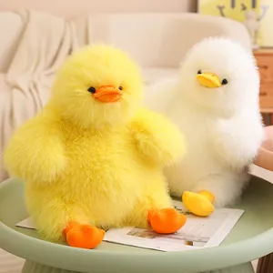 Cute fluffy plush duck toys in yellow and white colors, soft stuffed animal pillow dolls