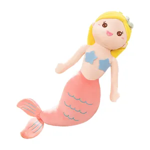 Cute soft mermaid plush doll with yellow hair and pink tail for kids gift and pillow