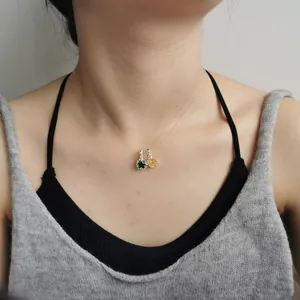 Niche Design Dopamine Colorful Star Zirconia Pendant Necklace For Women Sweet Gentle Invisible Transparent Fishing Line Clavicle Chain Jewelry