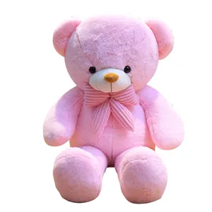 Großer rosa Plüsch-Teddybär Kuscheltier mit einer schönen dekorativen Cord-Schleife