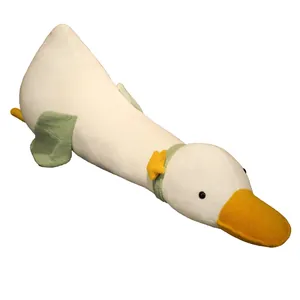 Adorable soft white duck long plush pillow with yellow beak for sleeping and decor