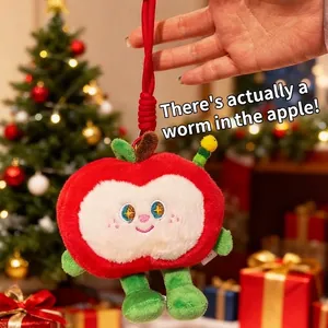 Cute Christmas apple plush pendant with a small worm character bag charm