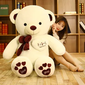 Large Soft Plush Teddy Bear With Heart Embroidery Scarf Huge Hugging Bear Soft Stuffed Animal Toy For Valentine Birthday Gift For Women Kids